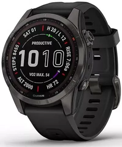 fenix 7S PRO Sapphire Solar, Titan Carbon Gray DLC/ Black Silicone Band