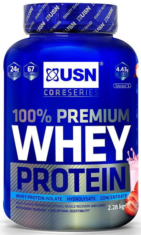 Beljakovine v prahu USN 100% Whey Protein Premium jahoda se smetanou 2.28kg